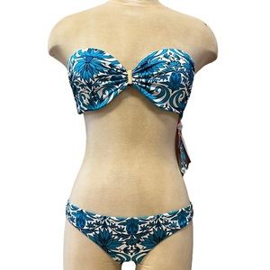A Che Bikini Swimsuit Floral Bandeau Halter L Large New